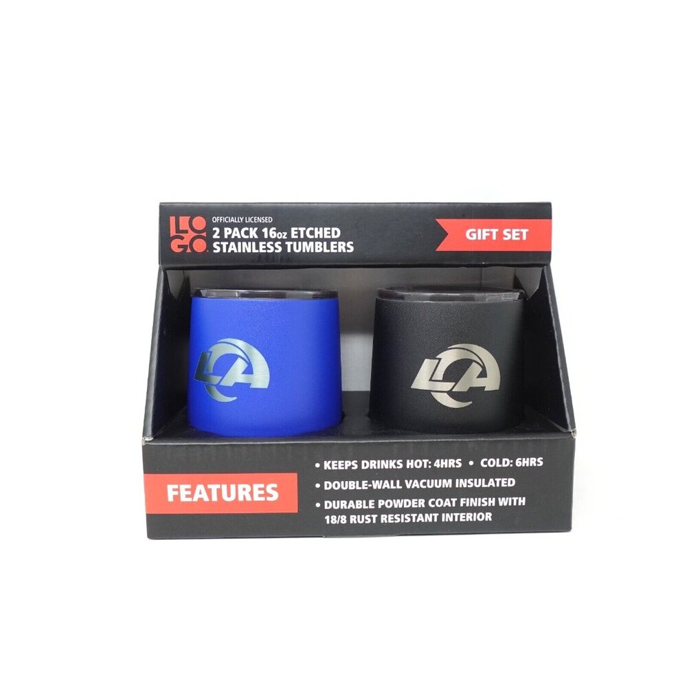 LA Rams NFL 16oz 2 Pack Etched Stainless Tumblers Yours and Mine Curved